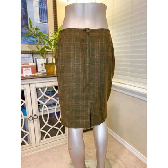 Haute De Gamme Brown Plaid Pencil Skirt Size 12 - Picture 3 of 7